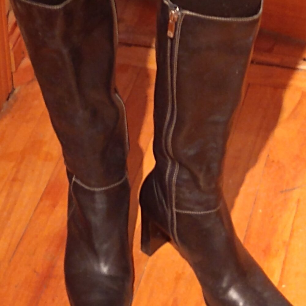 Anne Klein Black Heeled Boots with Silver Zipper